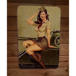 Vintage Look‎ Military Pinup Girl on Tank 8x12 Metal Wall Sign Poster